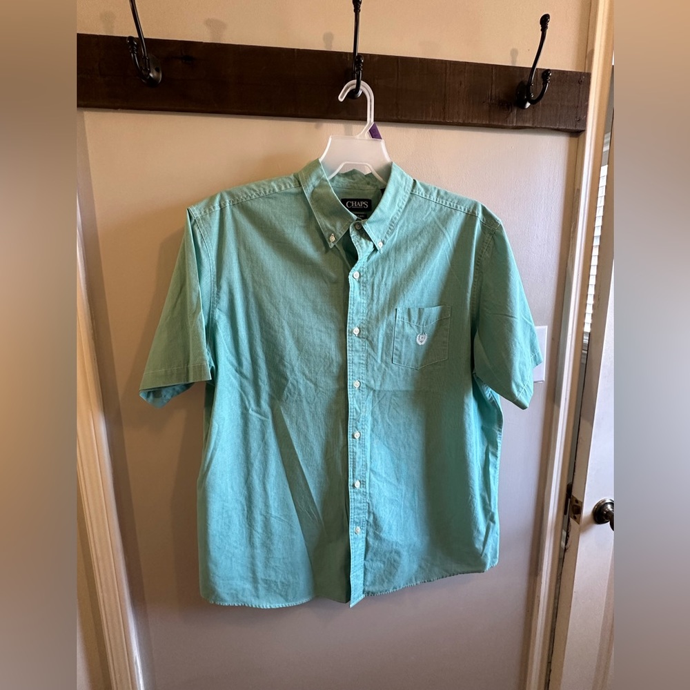 Men”s XXLChaps green gingham check short sleeve button down shirt